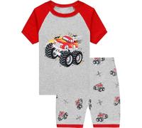 CM-Kid Jungen Pyjamas Kurzarm Kinder Raglan Shorty Schlafanzug Set Sommer Baumwolle 2 3 Jahre Truck Grau Gr.98