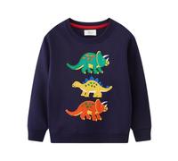 CM-Kid Jungen Sweatshirts Langarm Pullover Baby Kinder Baumwolle Shirts Winter Warm Tops 1 2 Jahre Dinosaurier Dunkelblau Gr.92