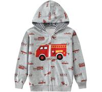 CM-Kid Kapuzenjacke Jungen Kapuzenpullover Reißverschluss Hoody Bunt Kinder Warm Jacke 6 7 Jahre Feuerwehrauto Grau Gr.122
