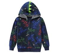 CM-Kid Kapuzenjacke Jungen Kapuzenpullover Reißverschluss Hoody Kinder Warm Jacke Tops 3 4 Jahre Dinosaurier Dunkelblau Gr.104
