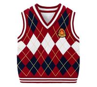 CM-Kid Kinder Ärmellos V-Ausschnitt Strickweste Jungen Pullunder 3 Jahre Rot Karo Herbst Warm Weste Strickpullover Gr.98