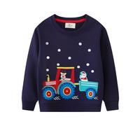 CM-Kid Kinder Blau Sweatshirt Junge Pullover Warme Pulli Langarmshirt Baumwolle Santa Traktor Kleidung Herbst Winter Gr.104