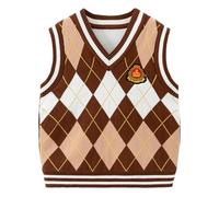 CM-Kid Kinder V-Ausschnitt Strickweste Jungen Pullunder Weste Ärmellos Strickpullover Marineblau Karo Sweatshirt 5 Jahre 110