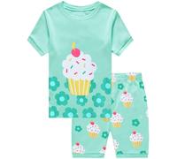 CM-Kid Mädchen Pyjamas Kurz Kinder Shorty Schlafanzug Set Sommer Nachtwäsche 2 3 Jahre Cupcake Grün Gr.98