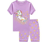 CM-Kid Mädchen Pyjamas Kurzarm Kinder Shorty Schlafanzug Set Sommer Baumwolle 2 3 Jahre Einhorn Lila Gr.98