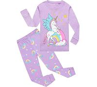 CM-Kid Pyjama Mädchen Langarm Kinder Schlafanzug Set Baumwolle Winter Zweiteiliger Nachtwäsche 3 4 Jahre Einhorn Lila Gr.104