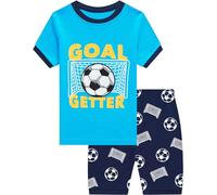 CM-Kid Pyjamas Jungen Schlafanzug Kinder Kurz Set Shorty Sommer Baumwolle Nachtwäsche 6 7 Jahre Fußball Blau Gr.122