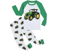 CM-Kid Pyjamas Set Jungen Schlafanzug Raglan Lang Kinder Warm Winter Zweiteiliger Nachtwäsche 5 6 Jahre Traktor Grün Gr.116