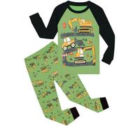 CM-Kid Pyjamas Set Jungen Schlafanzug Raglan Langarm Kinder Warm Winter Zweiteiliger Nachtwäsche 6 7 Jahre Bagger Grün Gr.122