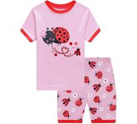 CM-Kid Pyjamas Set Mädchen Kurzarm Schlafanzug Kinder Baumwolle Sommer Nachtwäsche 6 7 Jahre Marienkäfer Rosa Gr.122