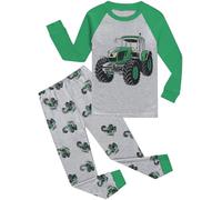 CM-Kid Schlafanzug Jungen Pyjamas Set Raglan Lang Kinder Baumwolle Warm Winter Nachtwäsche 3 4 Jahre Traktor Grau Gr.104