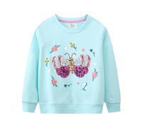 CM-Kid Sweatshirt für mädchen Pulli Kinder Langarmshirt Baumwolle Hoodie Mädchen Top Kleidung Schmetterling Blau Gr.110