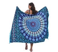 CMTOP Damen Sarong Strand Wrap Vertuschung Chiffon Badeanzug Bikini Cover up Wickelröcke Sexy Pareos Strandkleider mit Quasten zum Tragen über Badeanzügen(rund Pfauenblau,Einheitsgröße)