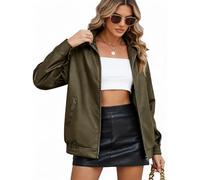 CMTOP Lederjacke Damen Kurz Leicht PU-Kunstleder Jacke, Beiläufig Mode Ledermantel Weiche Übergangsjacke Reißverschluss Bikerjacke Lederjacken mit Taschen für Frühling Herbst Sommer(Olivgrün,M)