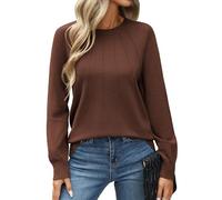 CMTOP Pullover Damen Winter Strickpullover Elegant Rundhals Winterpullover Langarm Lässig Bequem Lose Herbstpulli Warm Leichte Plissee Feinstrickpullover Sweater Oberteile (Kaffeefarbe, XL)