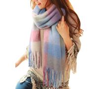 CMTOP Schal Damen Winter Warme Kariert Deckenschal Groß Lang Kariert Tartan Lattice Warmer Oversized Fransen Poncho Wintersch