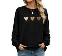 CMTOP Sweatshirt Damen Elegant Drucken Pullover Rundhals Langarmshirt aus Baumwolle Bequem Casual Streetwear Frühjahr Herbst Übergangs Oberteil ohne Kapuze(Schwarz-C, S)