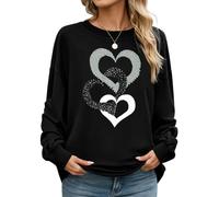 CMTOP Sweatshirt Damen Elegant Drucken Pullover Rundhals Langarmshirt aus Baumwolle Bequem Casual Streetwear Frühjahr Herbst Übergangs Oberteil ohne Kapuze(Schwarz-A, M)