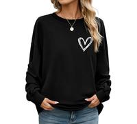 CMTOP Sweatshirt Damen Elegant Drucken Pullover Rundhals Langarmshirt aus Baumwolle Bequem Casual Streetwear Frühjahr Herbst Übergangs Oberteil ohne Kapuze(Schwarz-D, XL)