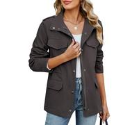 CMTOP Übergangsjacke Damen Kurz Leichte Jacke, Baumwolle Casual Blouson Zip Up Solid Übergangsmantel Oberbekleidung mit Multi-Tasche für Frühling Sommer Herbst(Dunkelgrau,M)