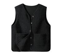 CMTOP Weste Damen Teddy Fleece Weste Kurz Herbst Winter Ärmellos Damen-Westen Einfarbig V-Ausschnitt Westen Bequem Wärme Fleeceweste Casual Plüschweste mit Taschen(Schwarz, XL)