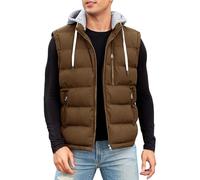 CMTOP Weste Herren mit Kapuze Wasserabweisend Steppweste Warme Herren-Westen, Leicht Ärmellose Jacke Winddichte Winterweste Reißverschluss Bodywarmer Vest Gilet mit Taschen(Kaffeefarbe,M)