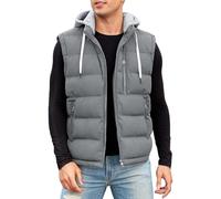 CMTOP Weste Herren mit Kapuze Wasserabweisend Steppweste Warme Herren-Westen, Leicht Ärmellose Jacke Winddichte Winterweste Reißverschluss Bodywarmer Vest Gilet mit Taschen(Grau,L)