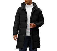 CMTOP Winterjacke Herren Warme Quilted Steppjacke Lang Hooded Einfarbig Wintermantel Winddicht Outdoor Jacken Metall Glänzende Casual Parka mit Reißverschluss(Schwarz, XL)