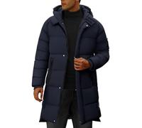 CMTOP Winterjacke Herren Warme Quilted Steppjacke Lang Hooded Einfarbig Wintermantel Winddicht Outdoor Jacken Metall Glänzende Casual Parka mit Reißverschluss(Marineblau, XL)
