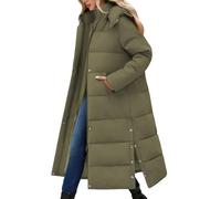 CMTOP Wintermantel Damen Lang Mit Kapuze Dicke Warme Winterjacke Extra Langer Winddicht Steppmantel Casual Wasserdicht Daunenmantel Elegant Lockerer Parka mit Schlitz(Armeegrün, XL)