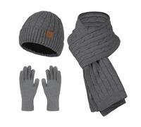 CMZYBBD Mütze, Schal & Handschuh-Sets Für Damen Strickmütze Für Damen, Mütze Für Kaltes Wetter, 3er-Pack, Warme Wintermütze Für Damen, Schal Und Handschuhe, Weich-dunkelgrau-eine Größe