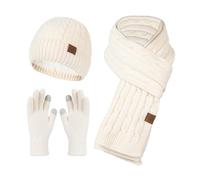 CMZYBBD Mütze, Schal & Handschuh-Sets Für Damen Strickmütze Für Damen, Mütze Für Kaltes Wetter, 3er-Pack, Warme Wintermütze Für Damen, Schal Und Handschuhe, Weich-beige-eine Größe