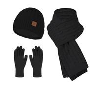 CMZYBBD Mütze, Schal & Handschuh-Sets Für Damen Strickmütze Für Damen, Mütze Für Kaltes Wetter, 3er-Pack, Warme Wintermütze Für Damen, Schal Und Handschuhe, Weich-schwarz-eine Größe