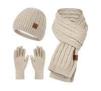 CMZYBBD Mütze, Schal & Handschuh-Sets Für Damen Strickmütze Für Damen, Mütze Für Kaltes Wetter, 3er-Pack, Warme Wintermütze Für Damen, Schal Und Handschuhe, Weich-Khaki-eine Größe