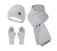 CMZYBBD Mütze, Schal & Handschuh-Sets Für Damen Strickmütze Für Damen, Mütze Für Kaltes Wetter, 3er-Pack, Warme Wintermütze Für Damen, Schal Und Handschuhe, Weich-grau-eine Größe