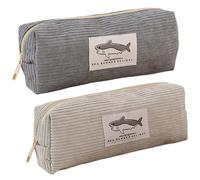 CNAFGBGG 2-teiliges Federmäppchen mit niedlichem Hai-Muster, Cord-Federmäppchen mit Reißverschluss, geräumig, leicht und tragbar, niedliches Etui für Schulbedarf, Schreibtischzubehör..