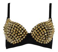 CNAFGBGG Besetzt Bra Punk Dancing Performance Gold Metallic Nieten mit Stachelbra mit einstellbarem Riemen, für Clubparty, Drance Wear, Karneval.