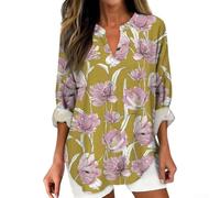 CNANRNANC Bluse Damen Langarm V-Ausschnitt 3D Blumenprint Oversized für Freizeit Hemdbluse mit Tasche für Büro Urlaub S-4XL
