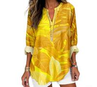 CNANRNANC Bluse Damen Langarm V-Ausschnitt 3D Blumenprint Oversized für Freizeit Hemdbluse mit Tasche für Büro Urlaub S-4XL