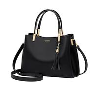 Cnoles Rindsleder Tote Handtaschen Medium Schultertaschen Damen Griff Satchel Geldbörse Tote Bag Geldbörse für Frauen, Schwarz, C987, 28 * 11.7 * 21cm