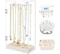 Cnwinu Schmuckständer,Acryl Kettenhalter mit 24 Haken,Kettenständer Drehbar,Ketten Aufbewahrung,Schmuckaufbewahrung ketten,Armbänder Ohrring Ringe Uhren Aufbewahrung mit Samt Tablett