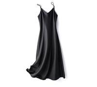 CNYMFF Kleid Weibliche Seidige V-Ausschnitt Mit Long Satin Slip Kleid Für Frauen Sommerkleid Frauen Abendkleider Seidenkleid Kleid-schwarz-s