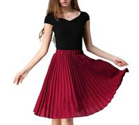CNYMFF Kurzer Rock Frauen Chiffon Plissee Rock Vintage Hohe Taille Tutu Röcke Damen Sommer Stil Rock-Claret-Einheitsgröße