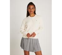Strickjacke TOMMY HILFIGER, Damen, Gr. L (42/44), weiß (ivory petal), Strick, Obermaterial: 100% Baumwolle, unifarben, normal normal, Rundhals, eingesetzt Rippstrickbündchen, Strickjacken Strickjacke,