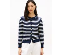 Tommy Hilfiger Damen Strickjacke Cardigan Jersey Fine mit Knopfleiste, Mehrfarbig (Dark Night Navy/Ivory Petal STP), L