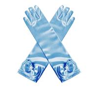 COACOM 1 Stück blaue Schmetterlingshandschuhe für Damen, Aschenputtel-Prinzessinnenhandschuhe mit Schleifenverzierung, Satinhandschuhe, Kleiderhandschuhe.