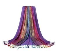 COACOM 1 Stück modischer Damen-Baumwollschal, bunter Blumenschal, Wollschal, floraler Jacquard-Schal, Quastenschal, warmer Herbst- und Winterschal