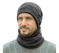 COACOM 1 Wintermütze, 2-in-1-Mütze und Schal-Set, Herrenmütze, Schal, winterwarme Strickmütze, verdickte Plüschmütze, geeignet für Winterwärme im Freien (schwarz)
