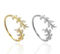 COACOM 2 Offene Ringe, Personalisierter Wickelblattring, Verstellbarer Ring, Exquisiter Handschmuck Für Frauen, Modeaccessoires, Geeignet Zum Verkleiden, Dating Und Schenken (Gold, Silber)