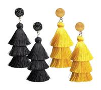 COACOM 2 Paar Quastenohrringe, Ohrringe Kreatives Styling, Elee Ohrringe, Kleidungszubehör, Retro -Persönlichkeitsohrringe (Schwarz, Gelb).